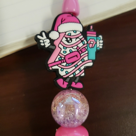 New Handmade Christmas Little Debbie Pink Christmas Tree Focal Bead Beaded Pen - Picture 4 of 6